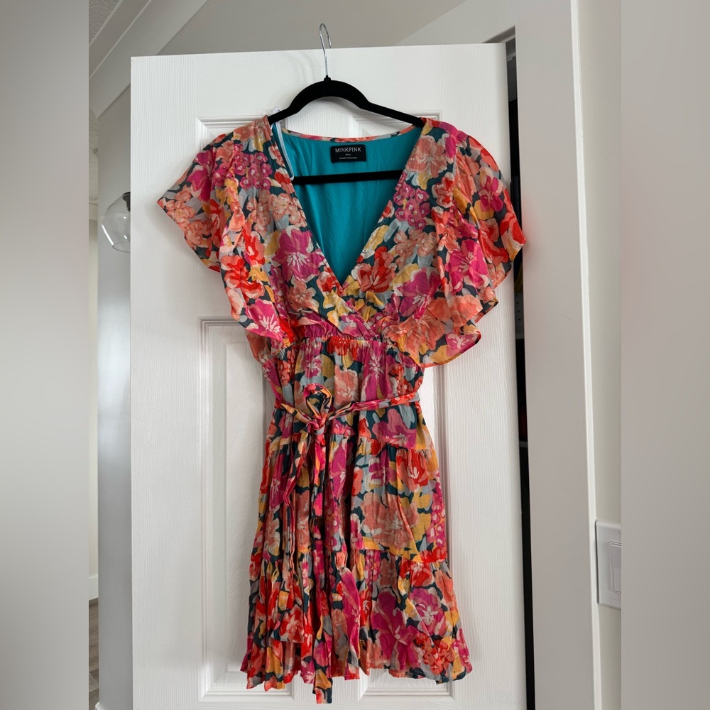MINKPINK Pink Multi Floral V-Neck Midi Dress